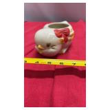 Vintage Chick Small Planter With A Big Red Bow