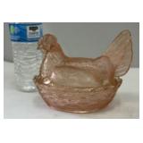 Vintage Pink Glass Hen on Nest- Medium/Large