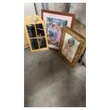 Framed Mirror, Print and Fabric Embroidered Print