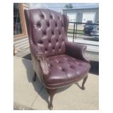 Burgundy tuft leather wingback arm chair with