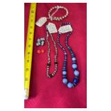 Vtg Trade Bead Necklaces, Bracelet & Glass Buttons