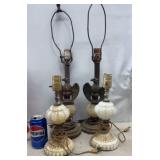 Vtg Milkglass Hobnail Lamps, 2 With Eagles