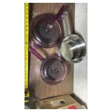 2-Cranberry Vision Ware Pots with Lids and