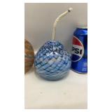 Art Glass Hand Blown Oil Lamp Iridescent Blue Orb