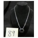 HEMATITE BEADED NECKLACE W/RING PENDANT
