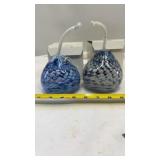 2-NIB ART GLASS IRIDESCENT Blue Swirl Oil Lamp