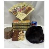 HAND PAINTED DESIGN FAN-VINTAGE-LACE EDGE-GOLD