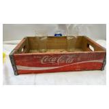 Vtg Wooden Coca-Cola Crate, 2-Collector Glasses