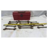 Plastic Tool Box with Vtg 1900s Iron Wrenches