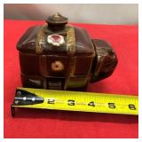 Brown ceramic elephant cigarette and ashtray