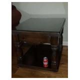 Pine wood glass top end table