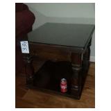 Pine end table with glass top