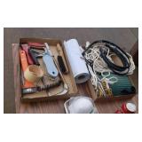 Hacksaw, tarp straps, dust mask.