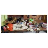 Nail aprons, hardware, pegboard, containers,