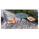 Expanded steel patio table with 2 chairs