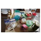 Cookie cutters, electric knife, tupperware