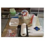 Styrofoam cups, paper towel, plastic cutlery,