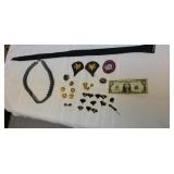 Military belt, buttons, insignias