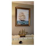 Ship painting signed & ship model