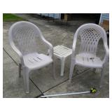 Plastic chairs and end table