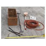 Hose , Wooden box , fireplace tool, vent