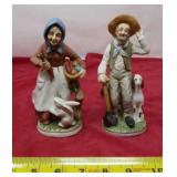 FBIA ceramic peasant lady and man w rabbit and