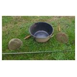 Granite Ware Kettle, red handle strainers