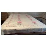 Table cloth, bed full of needle work