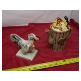 Ceramic Chicken tea pot and rooster figurine
