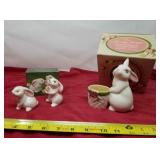 Avon Ceramic bunnies candle and salt and pepper