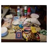 Solo cups,napkins, paper plates, hot pads , dish