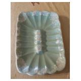 Vintage green white speckled Porcelain Ashtray