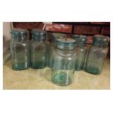 Blue Ball Jars w wire top and Atlas quarts 3 red