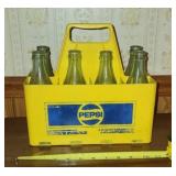 Pepsi Carrying Case and 8 Green Coca-Cola Bottles