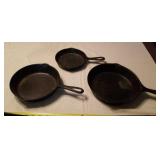 3 cast iron skillets