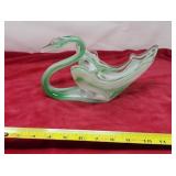 Green Hand Blown Art Glass Swan bowl