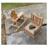 Kids wooden rocking horse, potty