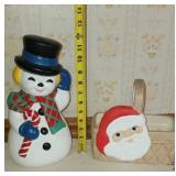 Ceramic  Hand Painted Snowman & Santa Basket