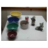 CHALK DOG:PLANTER:STONEWARE BOWLS-some chipped