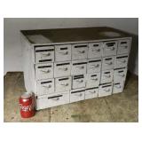 24 drawer old homemade parts cabinet made out of