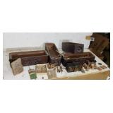 Old sewing machine boxes & items