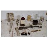 Old match tins. Old rain gauge advertising  brass