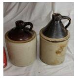Two  small Brown and white stone jugs