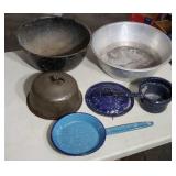 Old aluminum wash pan in porcelain Ware