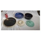 Indiana pottery pie plate  crock lid. Corn lid