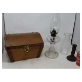 Kerosene lamp base is cracked small dresser wood