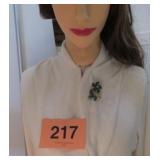 SIGNED CORO GREEN FLOWER BROOCH