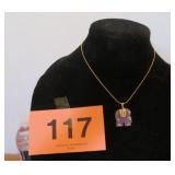 14K YELLOW GOLD PURPLE JADE CARVED