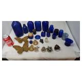 Blue glass bottles,  pulls and more