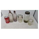 Old embalming fluid bottle peanut butter jar Old